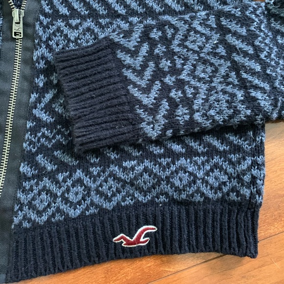 Hollister Blue Aztec Diagonal Zip Cardigan Sweater - Picture 5 of 7